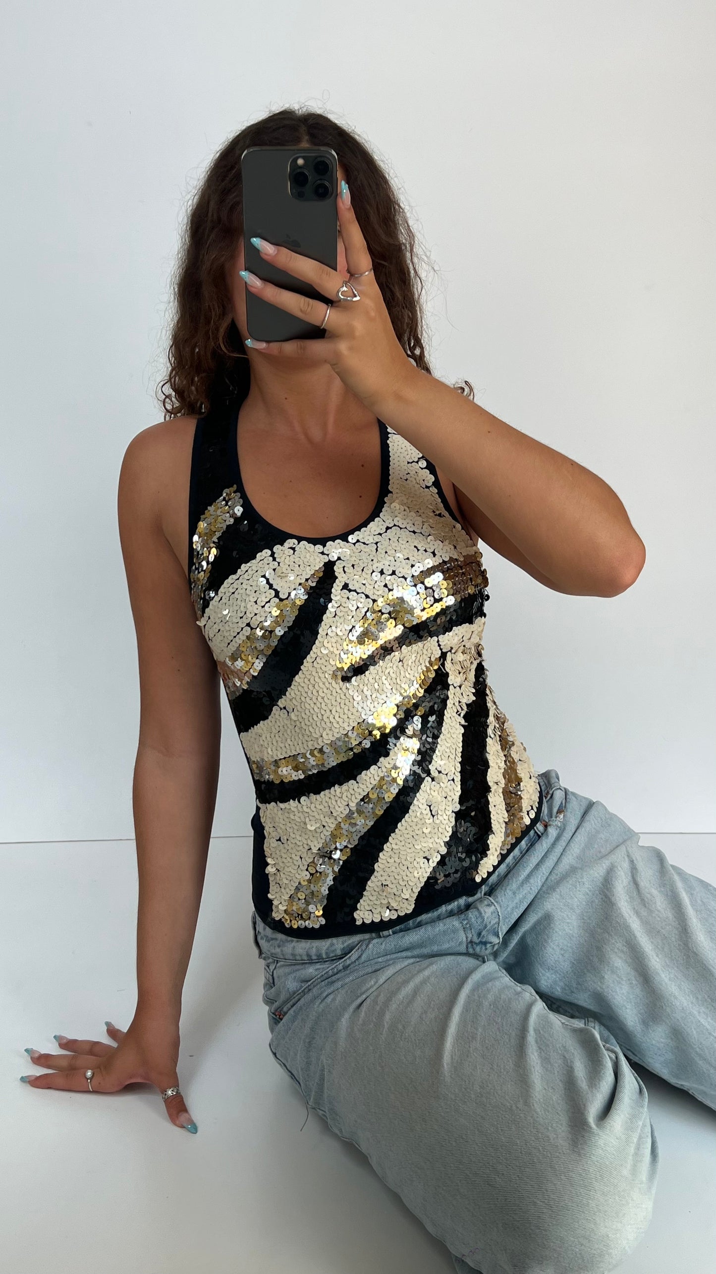 00s black sequin tank top- size S