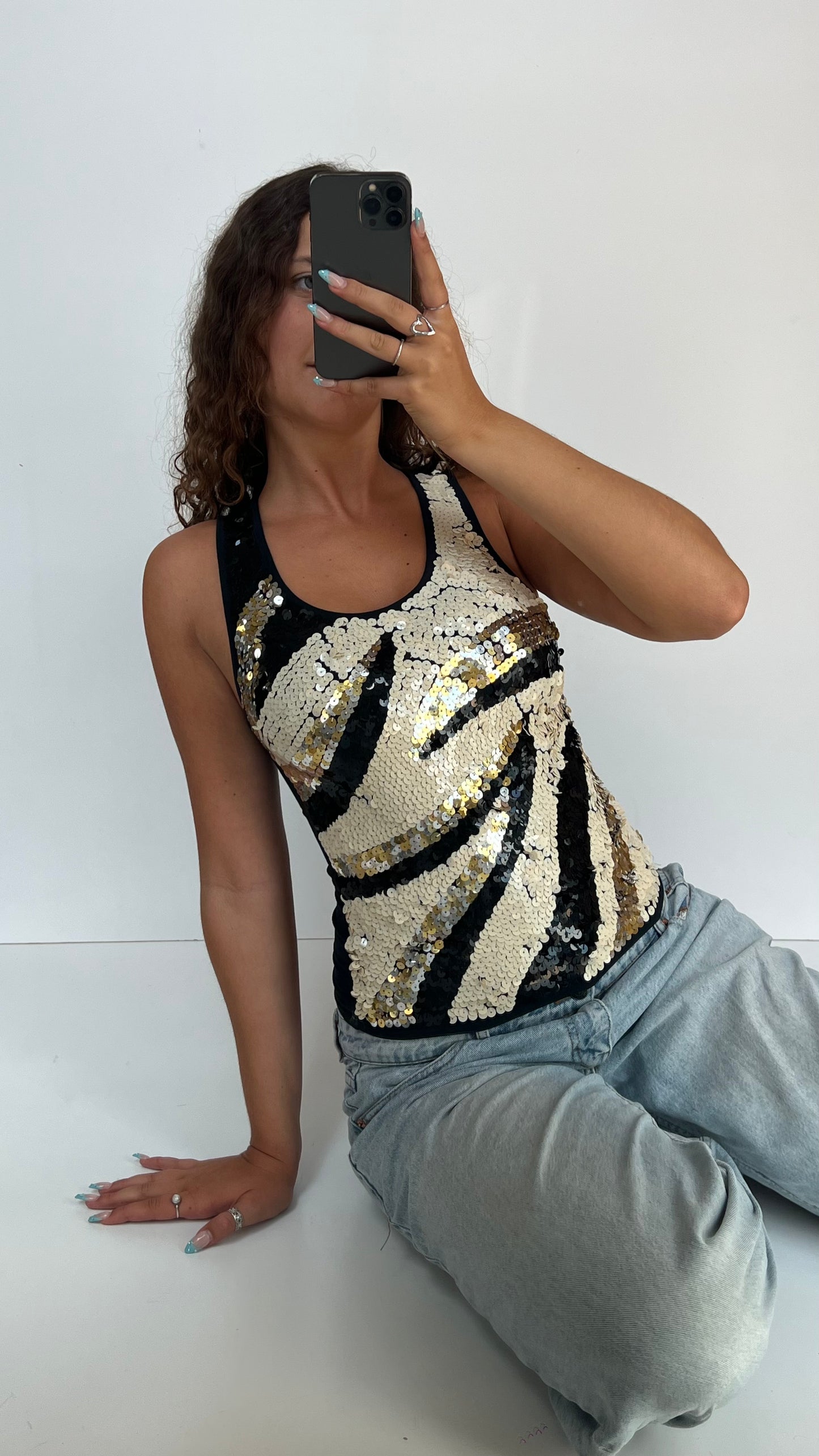00s black sequin tank top- size S
