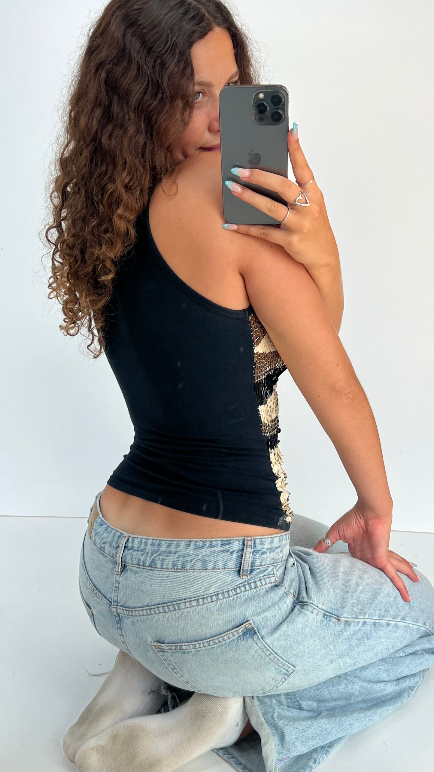 00s black sequin tank top- size S