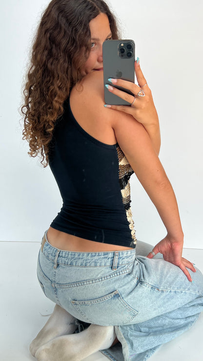 00s black sequin tank top- size S