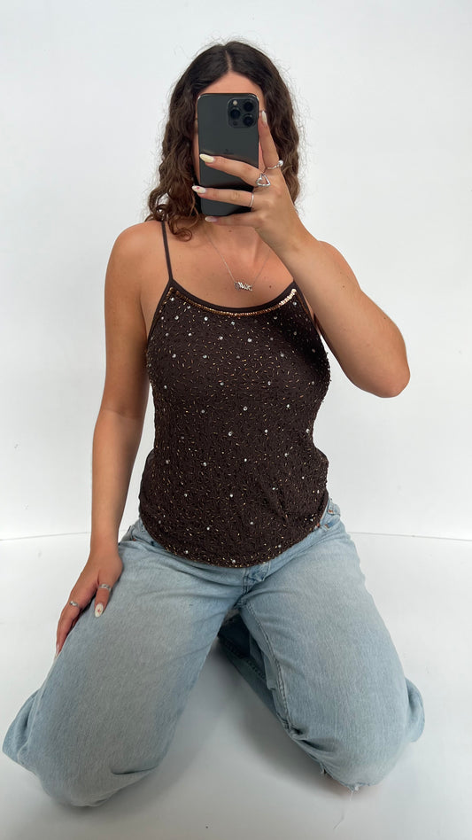 00s brown beaded cami- size L
