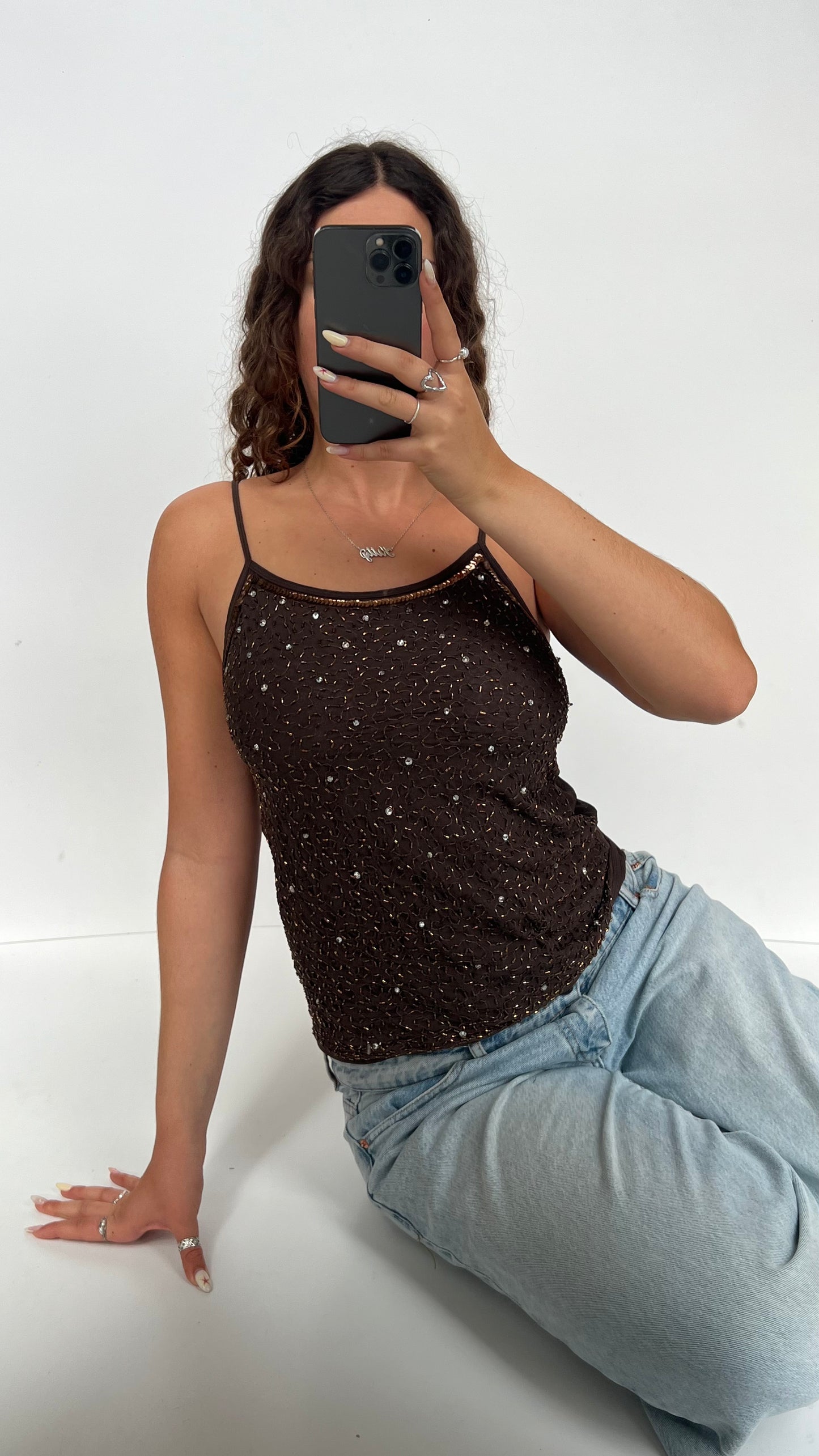 00s brown beaded cami- size L