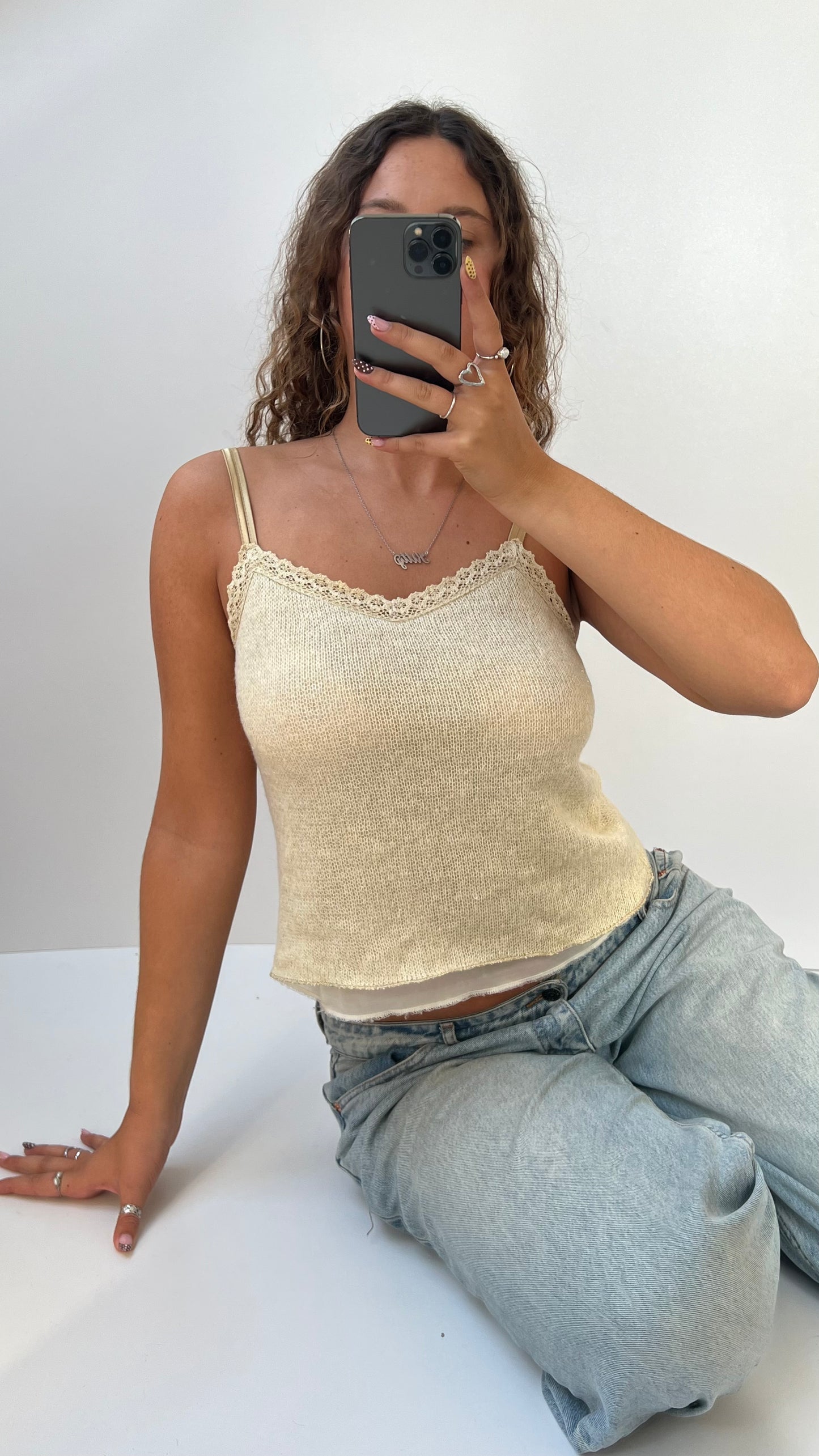 00s cream knit cami- size M