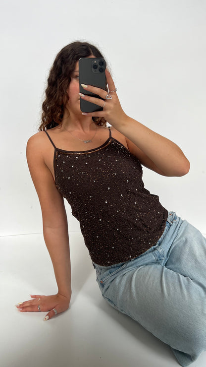 00s brown beaded cami- size L