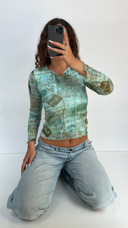 00s blue mesh top- size S
