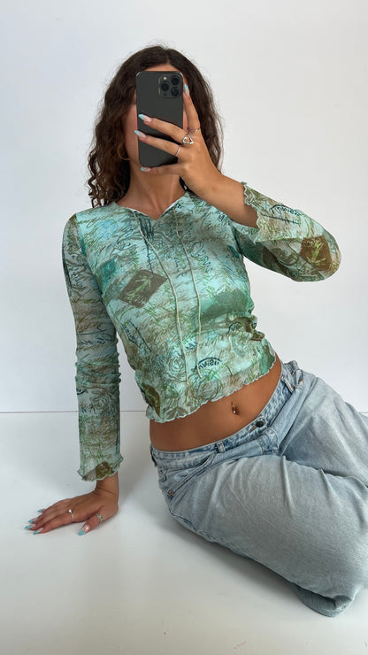00s blue mesh top- size S
