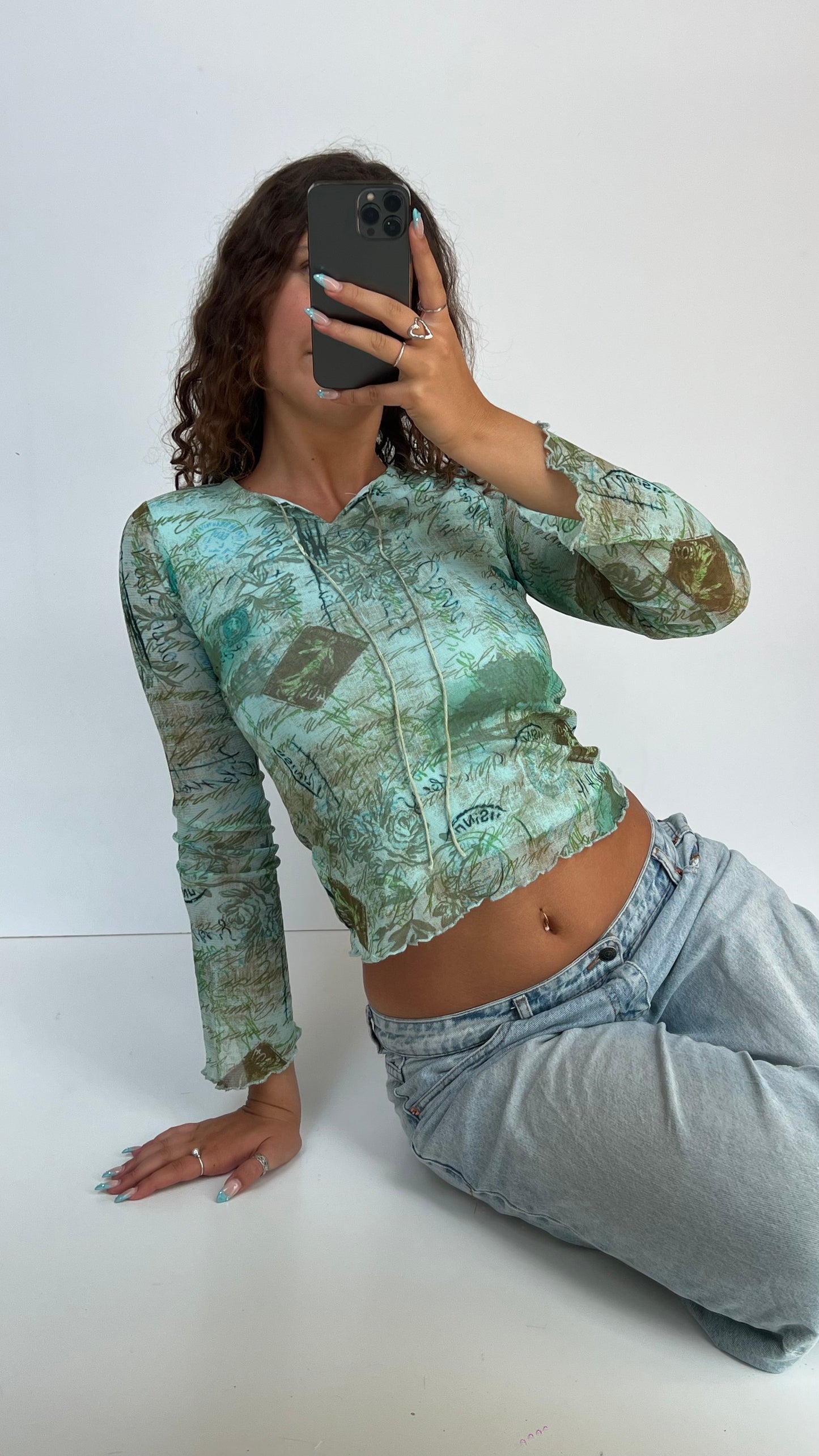00s blue mesh top- size S