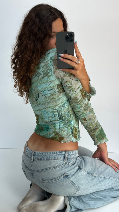00s blue mesh top- size S