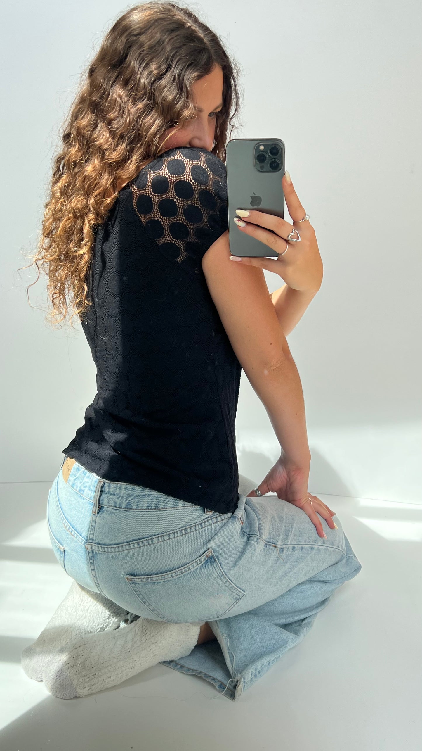 00s black lace babydoll top- size L