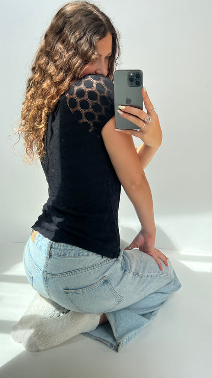 00s black lace babydoll top- size L