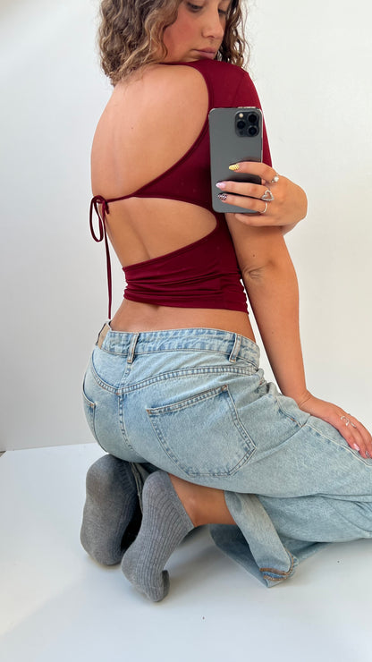 00s backless red baby tee- size S