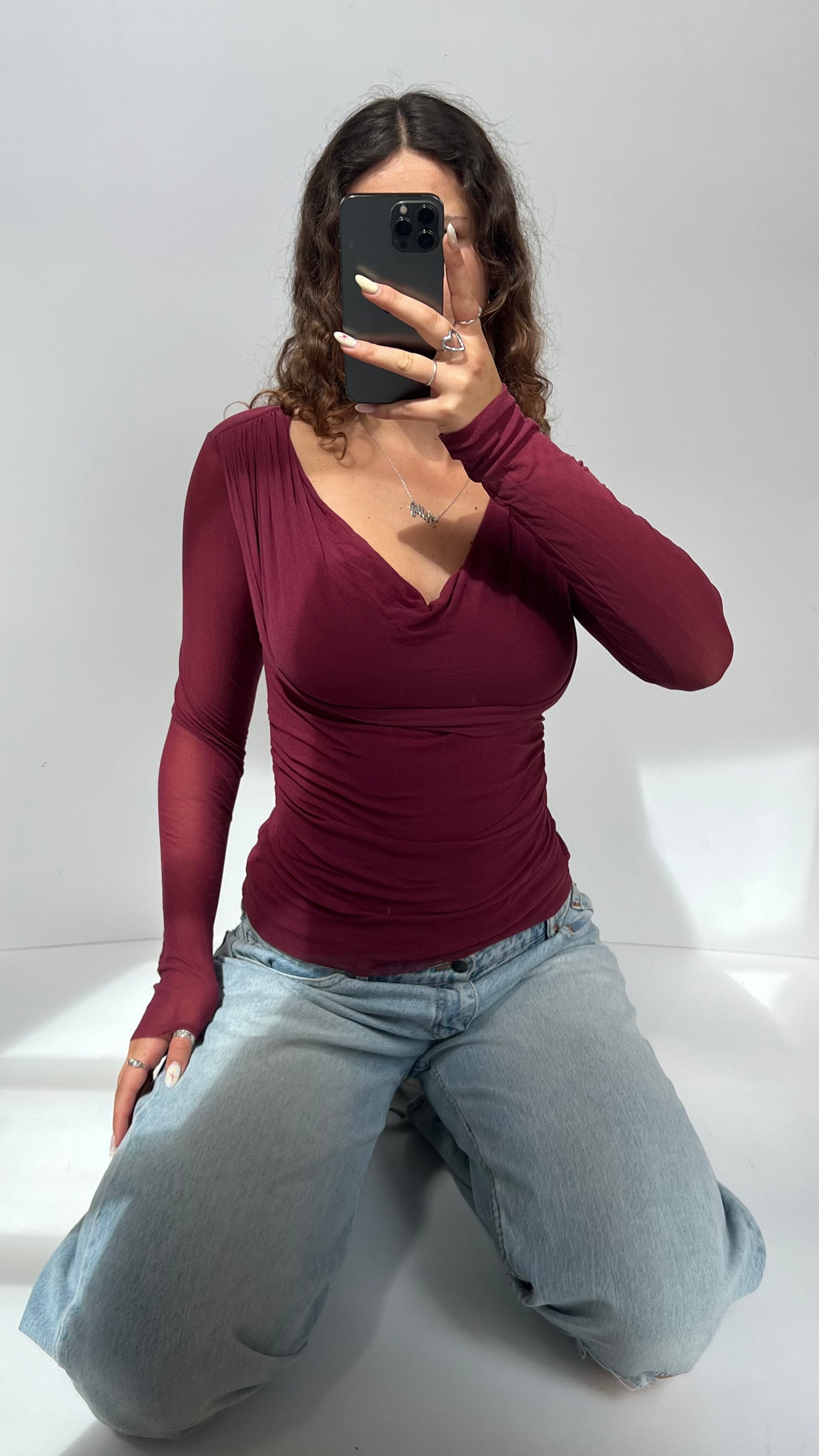00s burgundy mesh top- size M