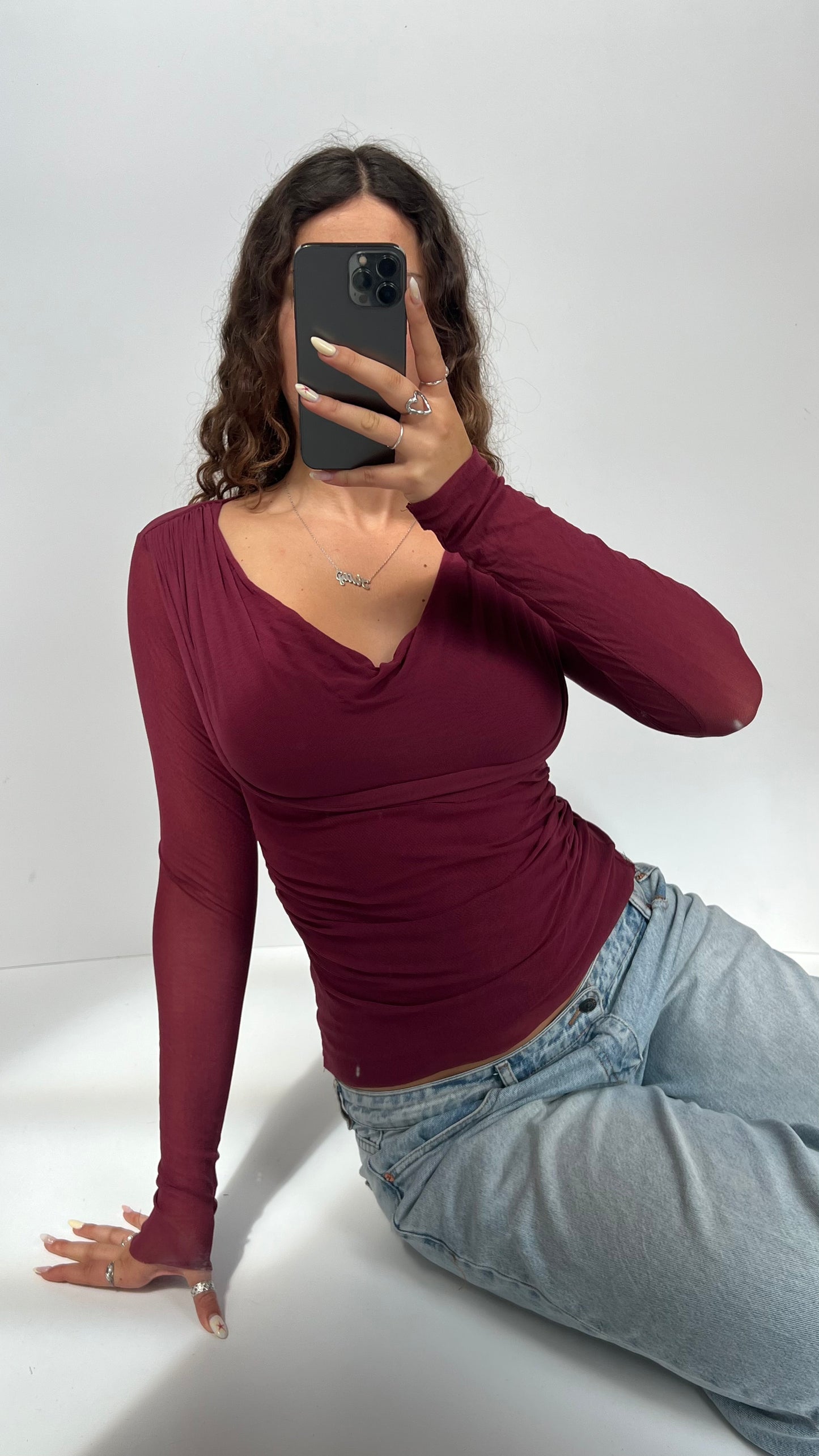 00s burgundy mesh top- size M