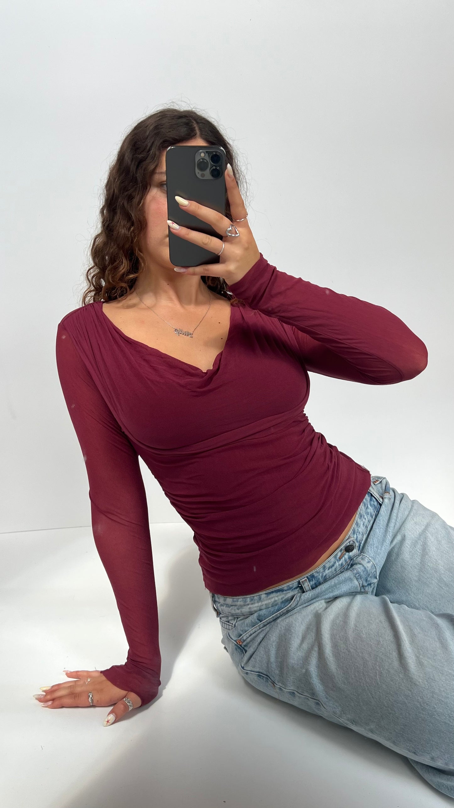 00s burgundy mesh top- size M