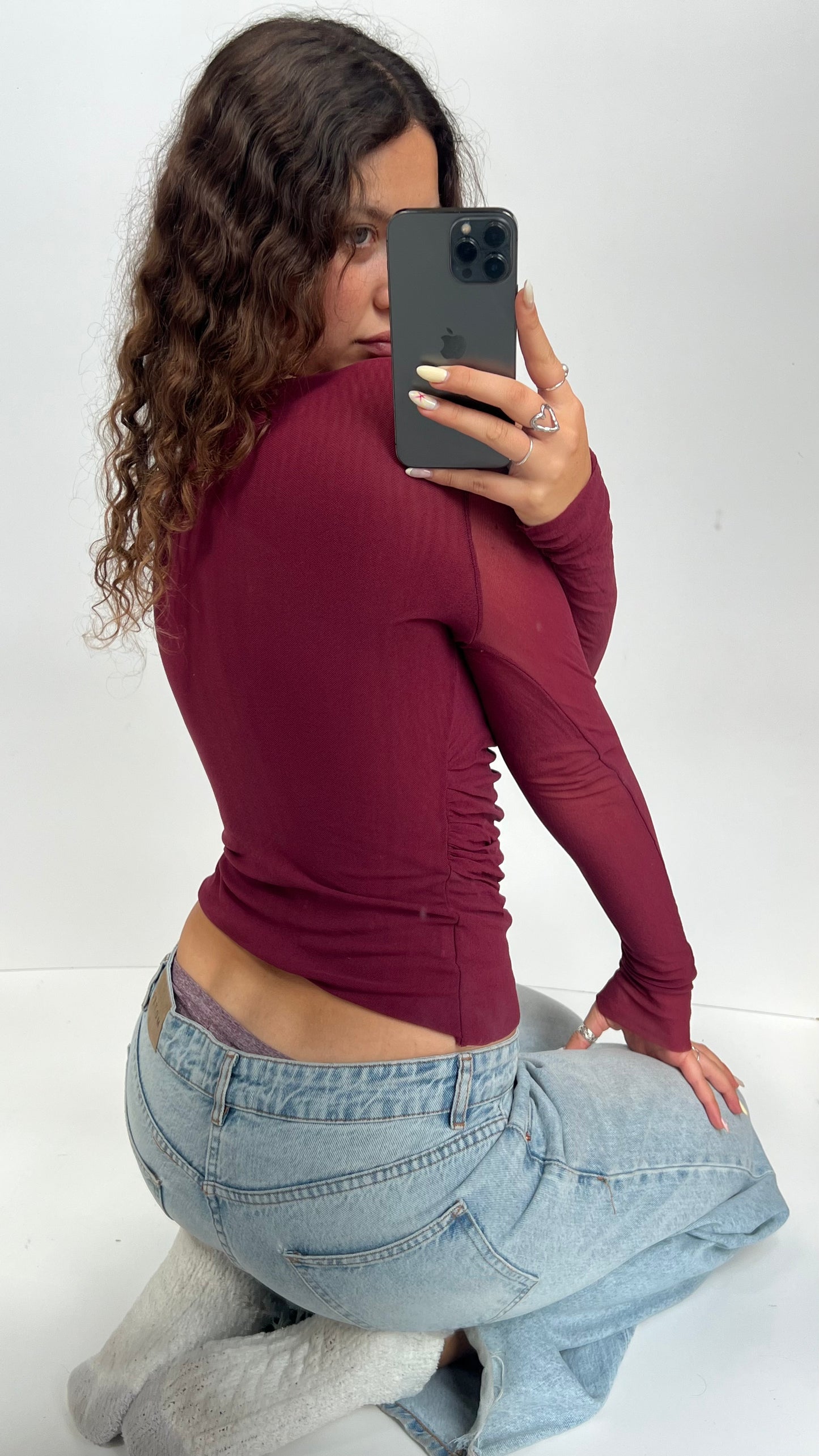 00s burgundy mesh top- size M