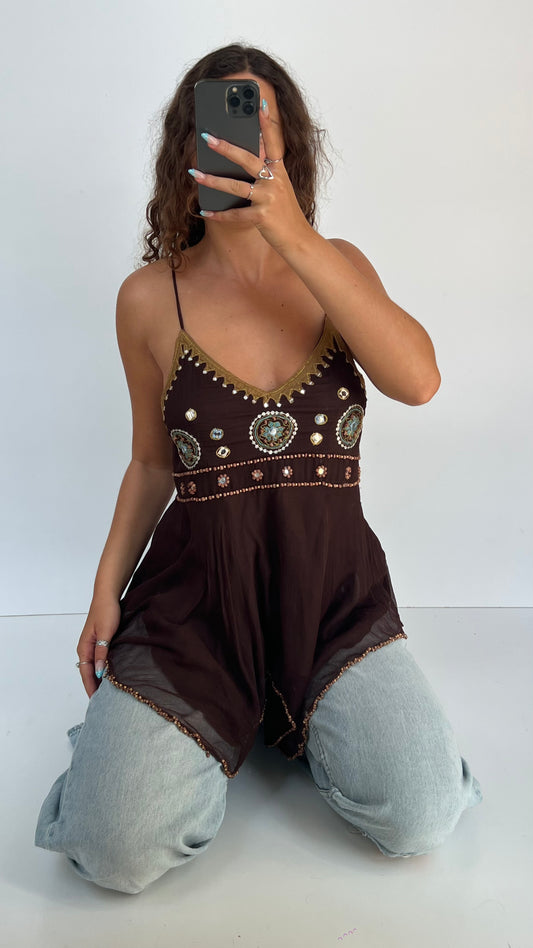 00s brown beaded cami- size L