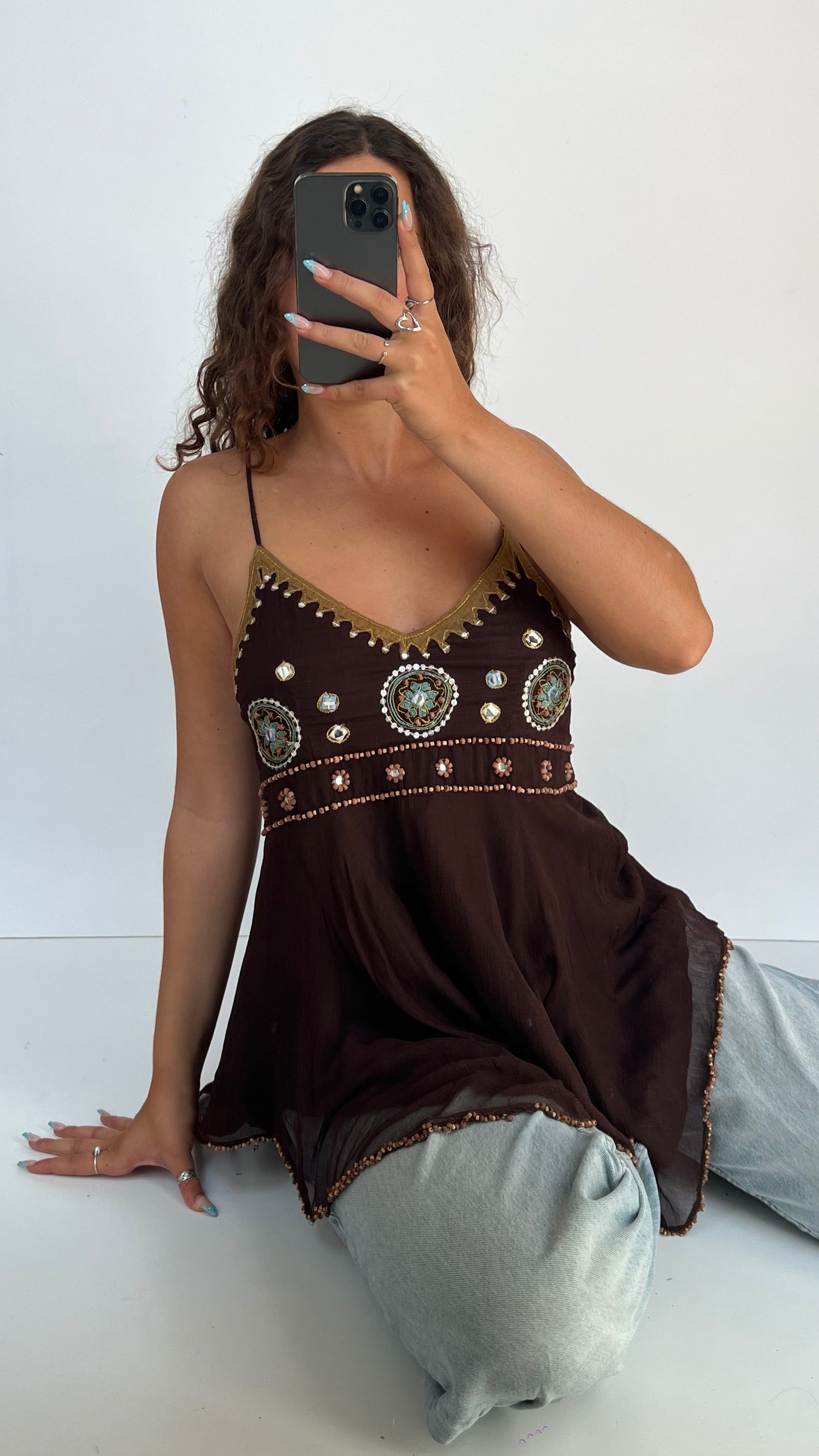 00s brown beaded cami- size L