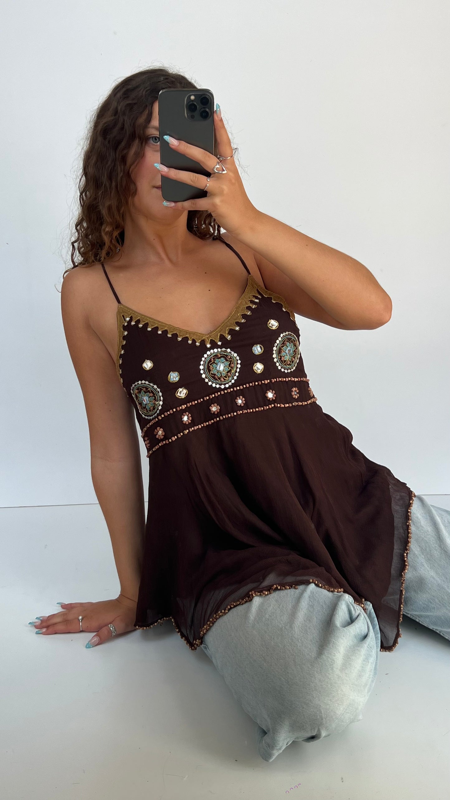 00s brown beaded cami- size L