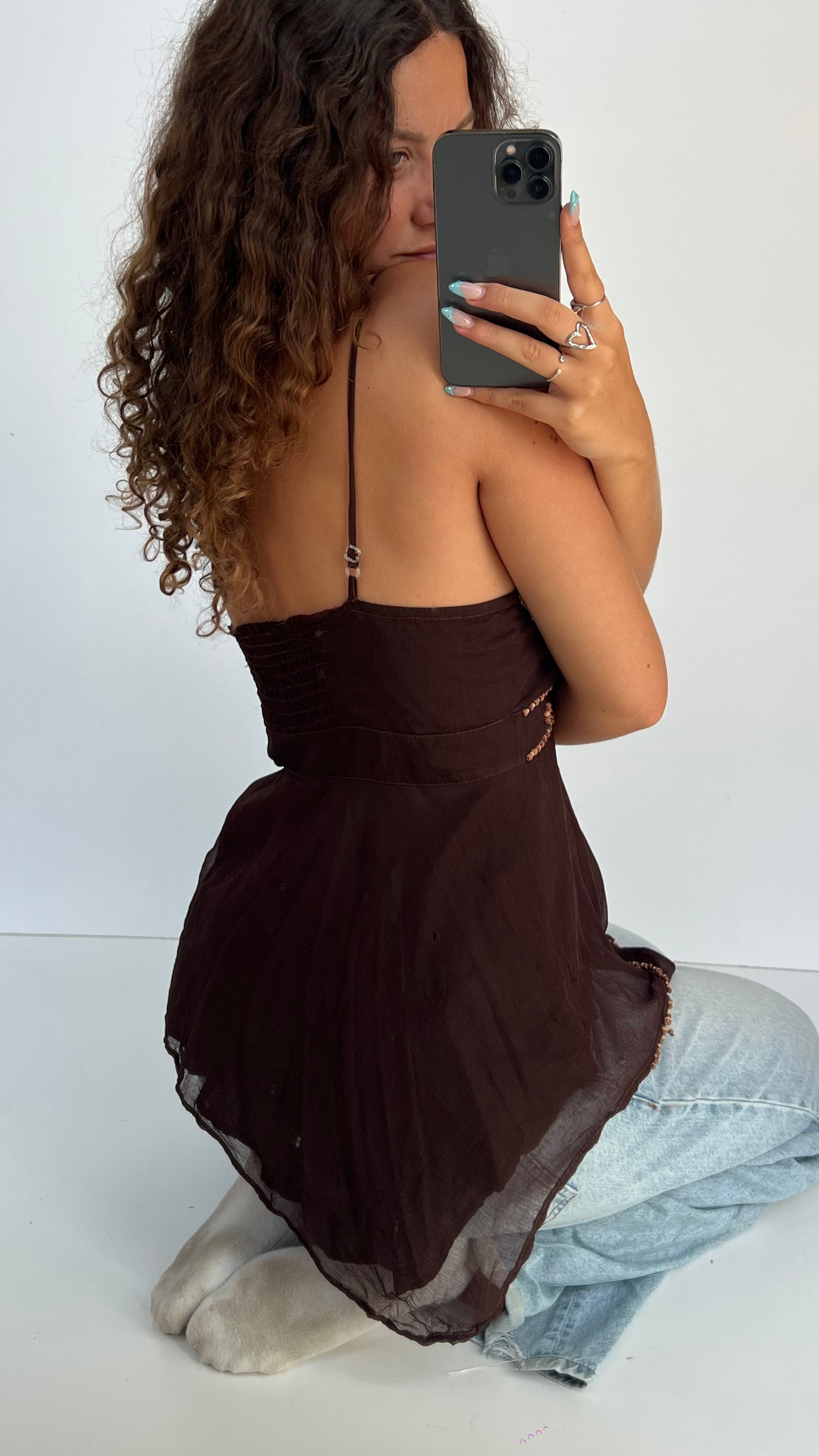 00s brown beaded cami- size L