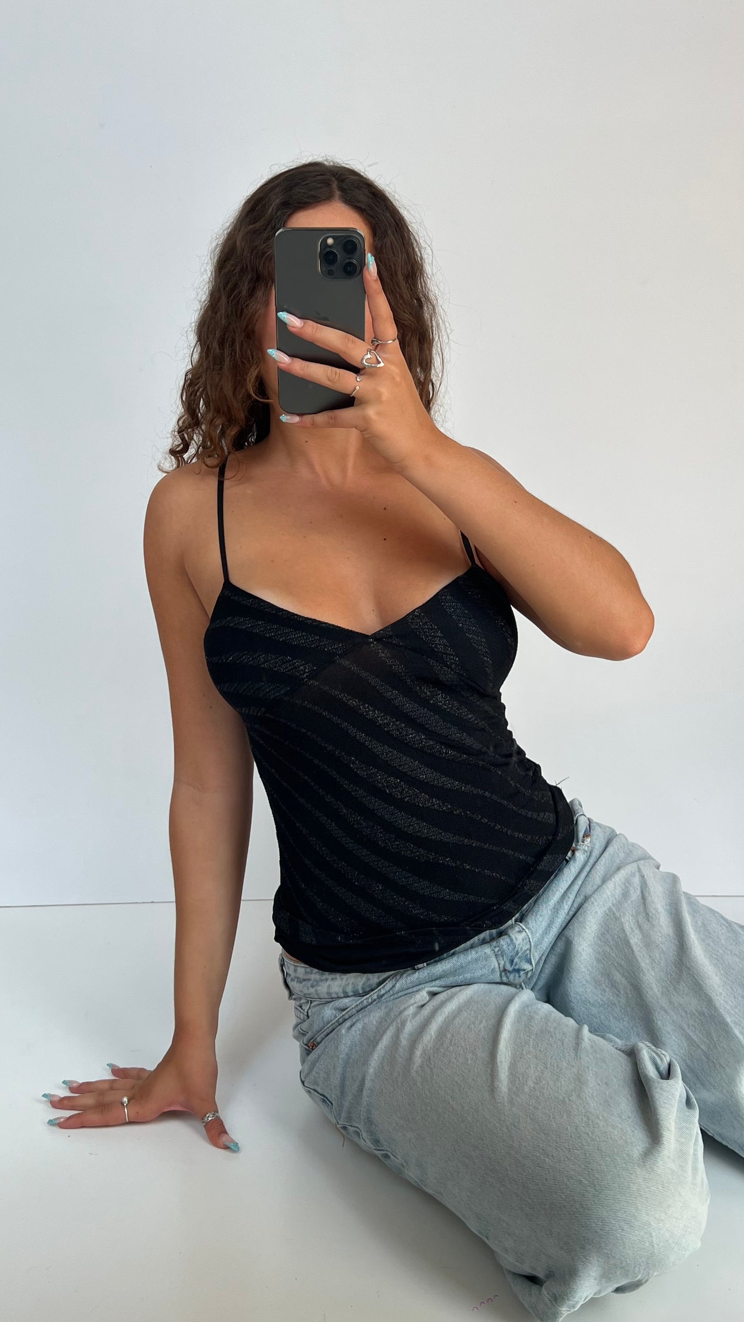 00s black glitter cami- size M