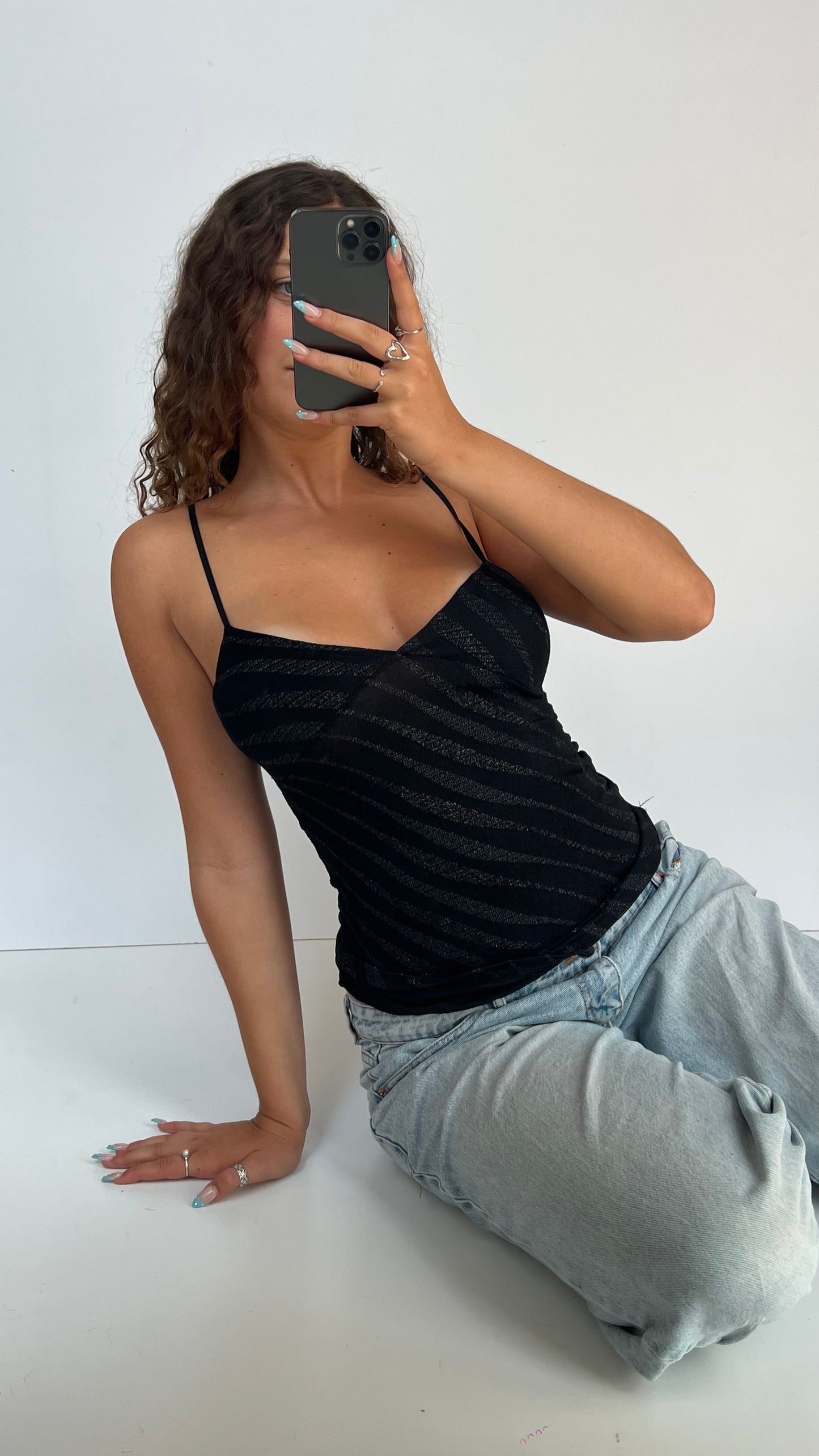 00s black glitter cami- size M