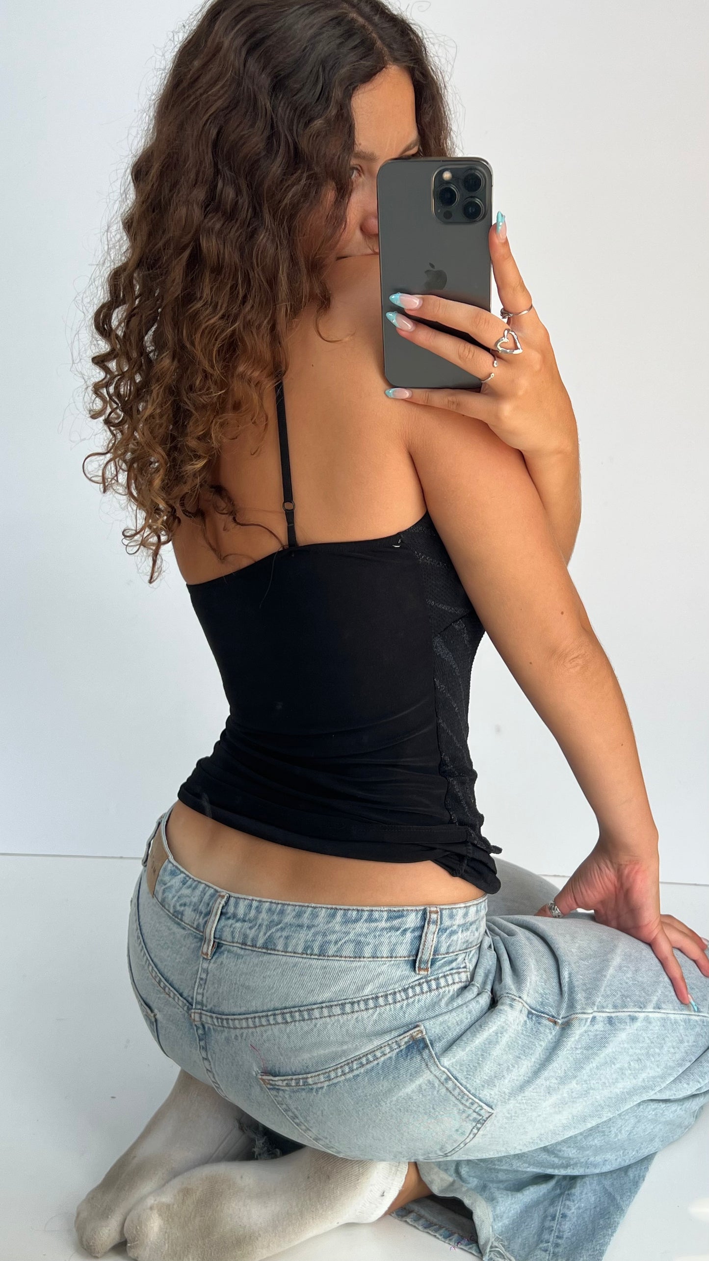 00s black glitter cami- size M