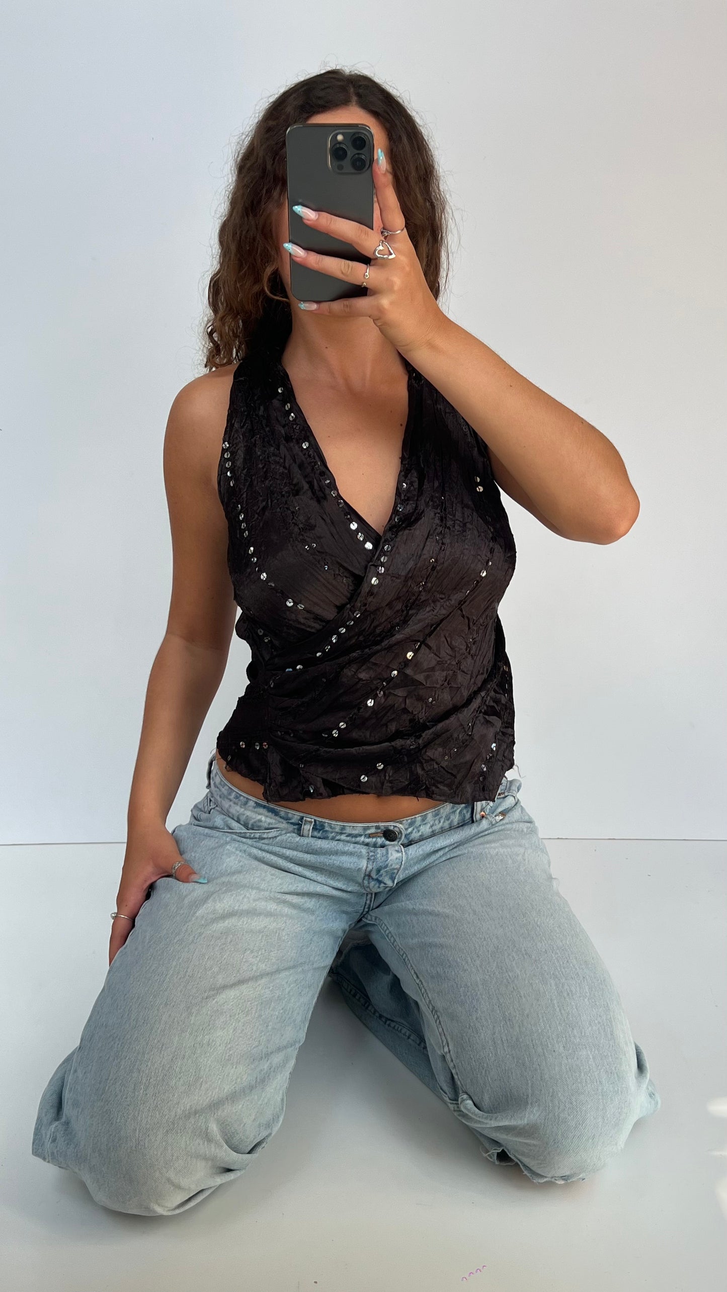00s brown sequin cami- size M