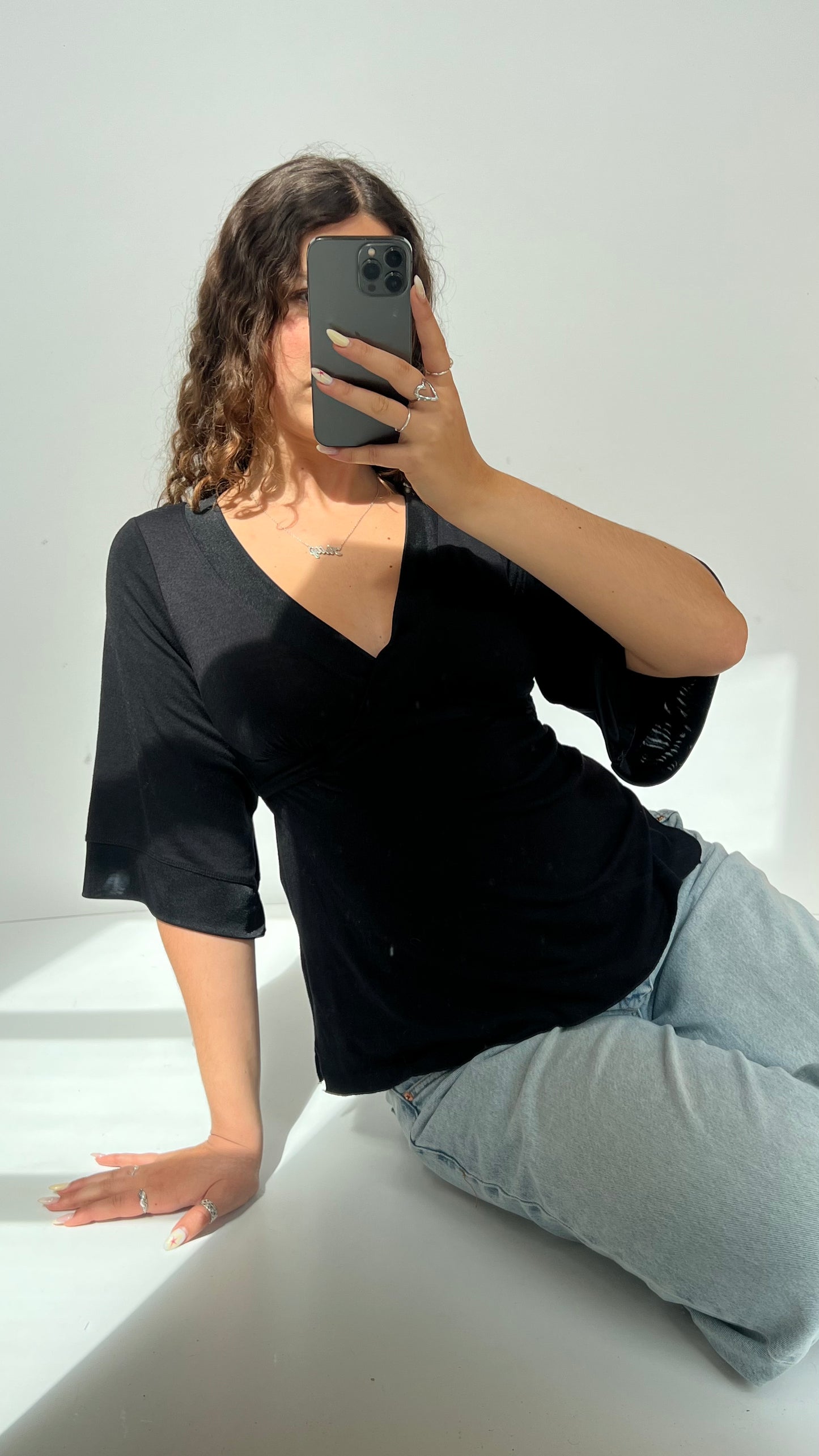 00s black babydoll top- size M