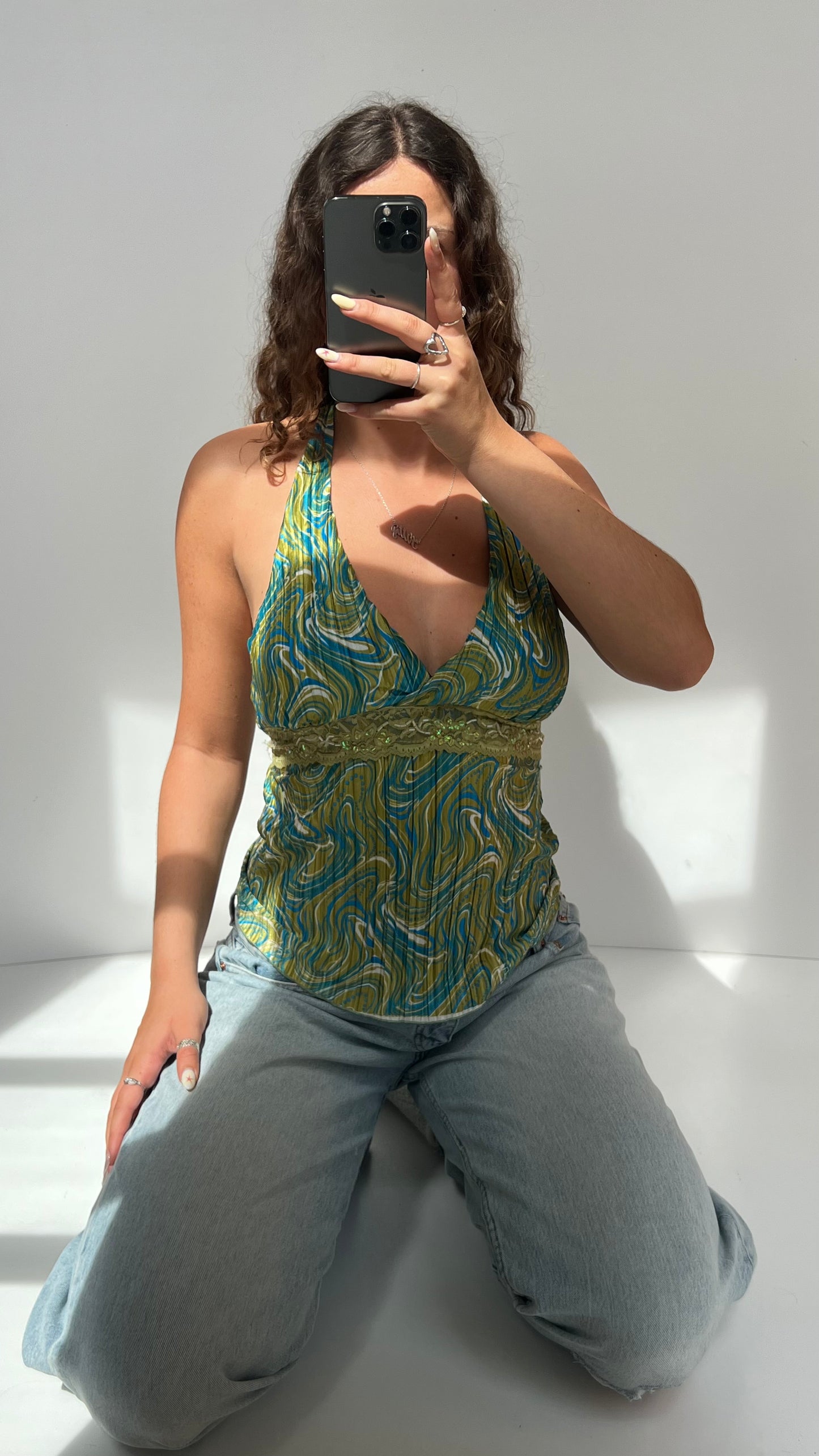 00s green lace halter cami- size S