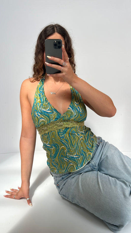 00s green lace halter cami- size S