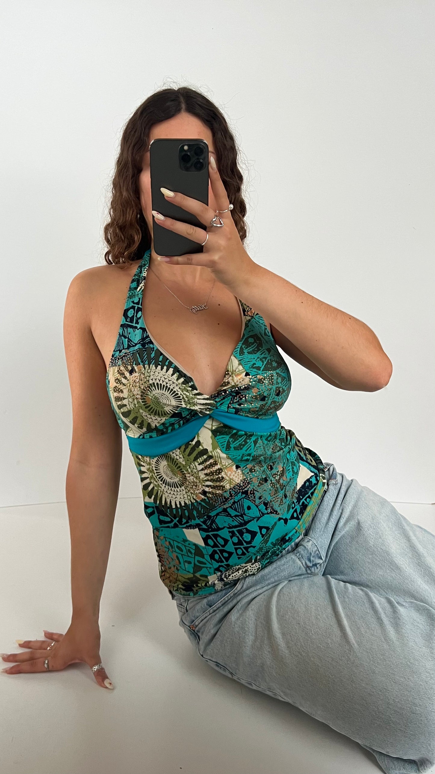 00s blue patchwork cami- size M