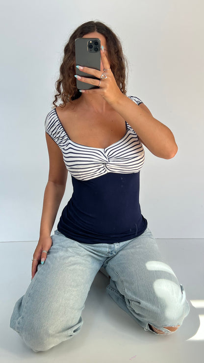 00s navy striped top- size M