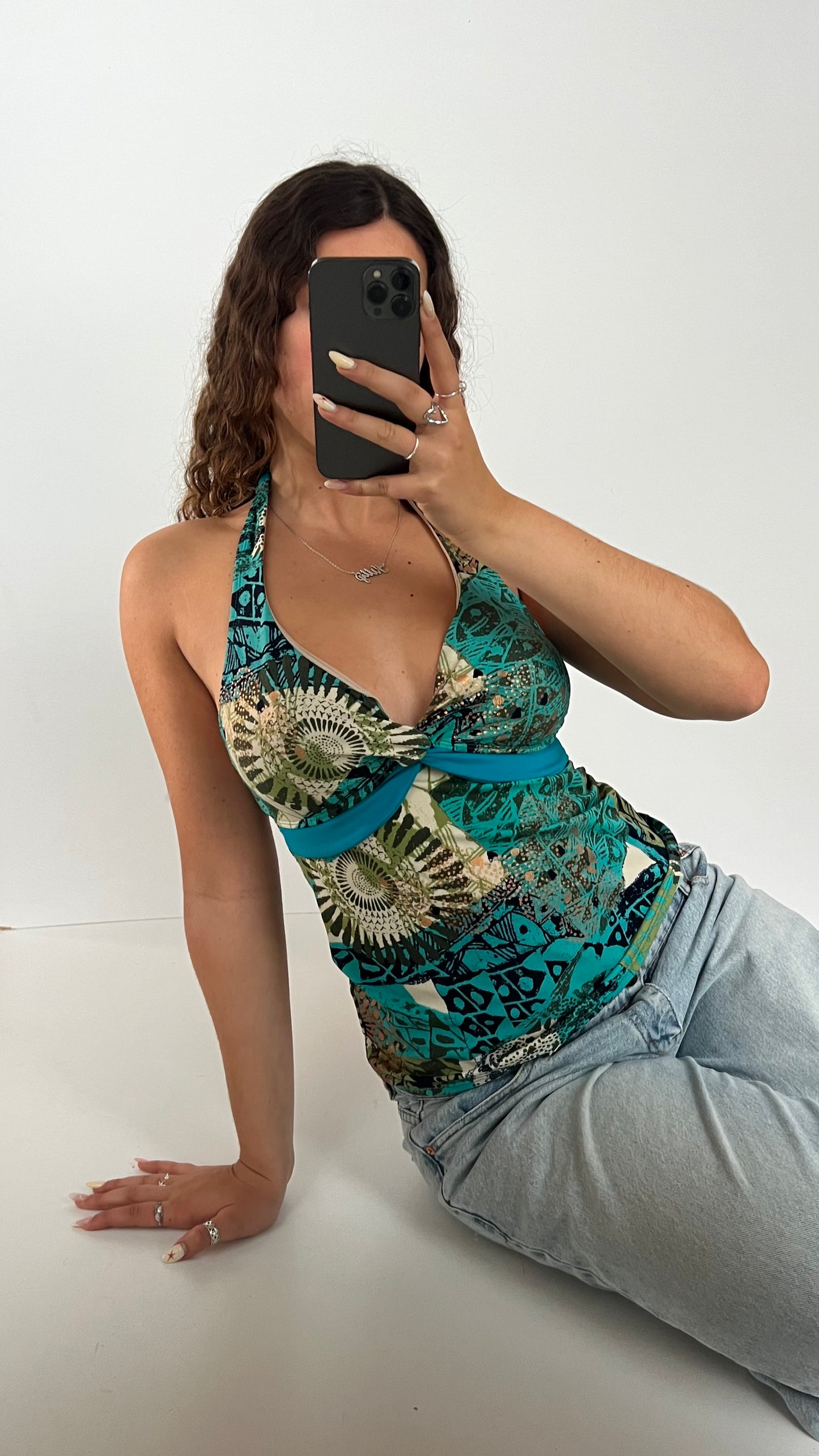 00s blue patchwork cami- size M