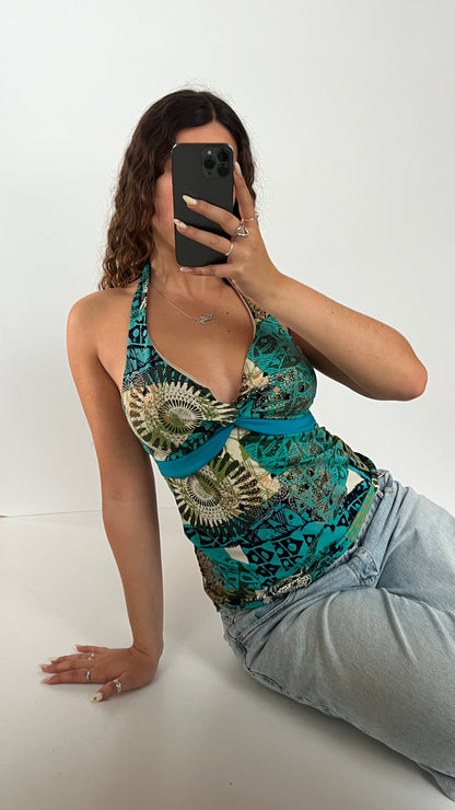 00s blue patchwork cami- size M