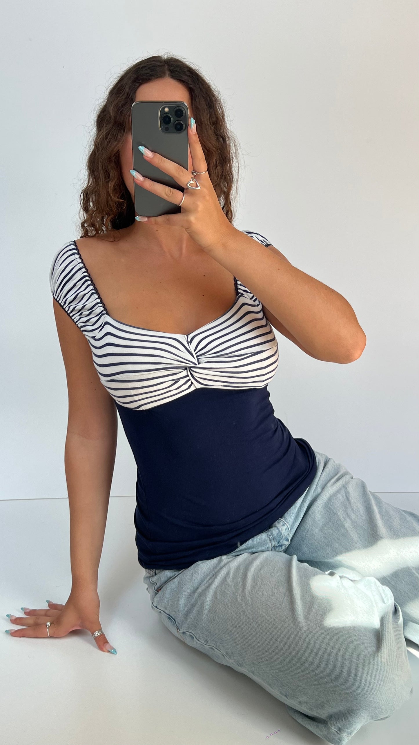 00s navy striped top- size M