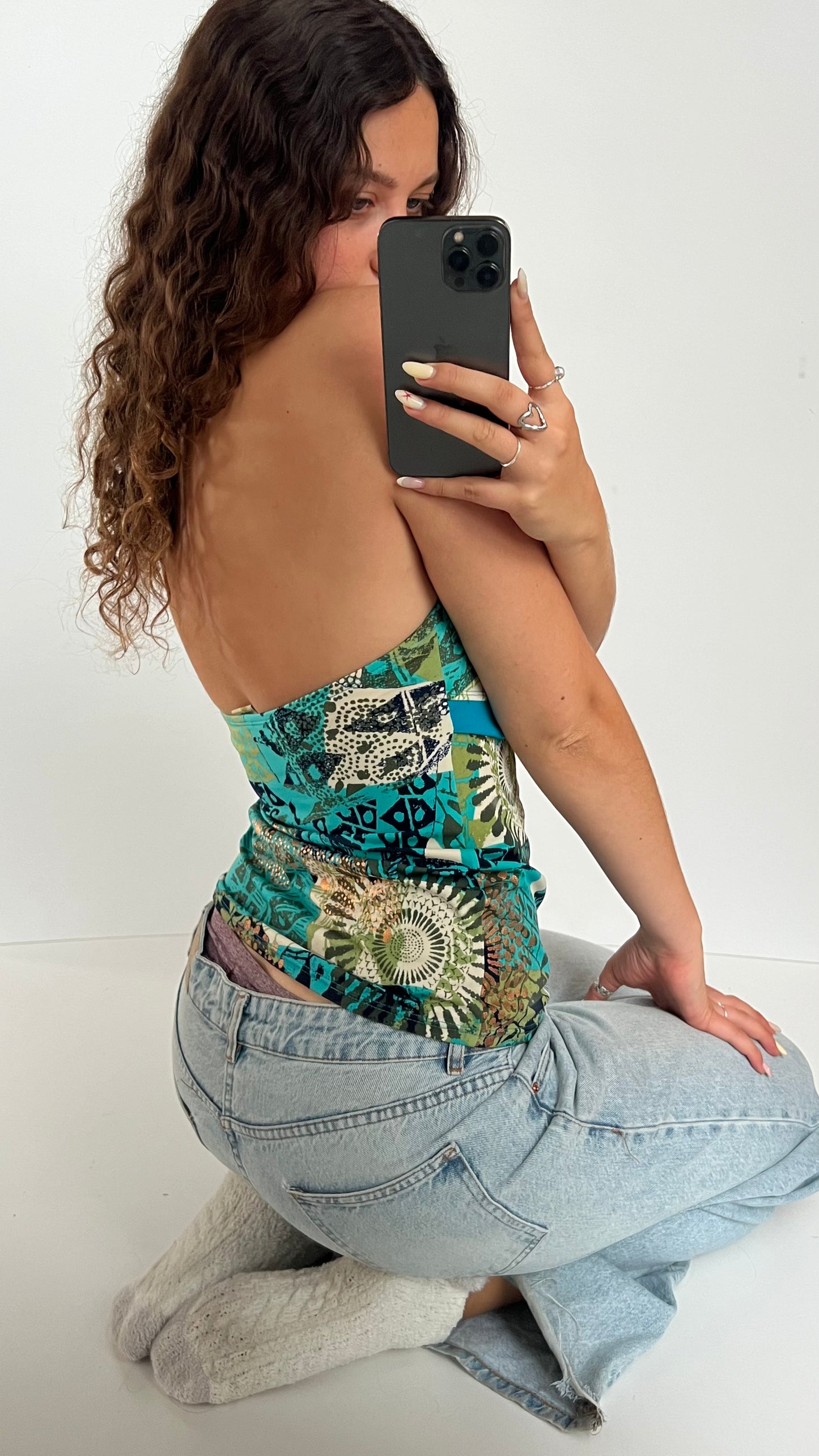 00s blue patchwork cami- size M
