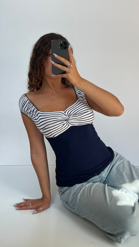 00s navy striped top- size M