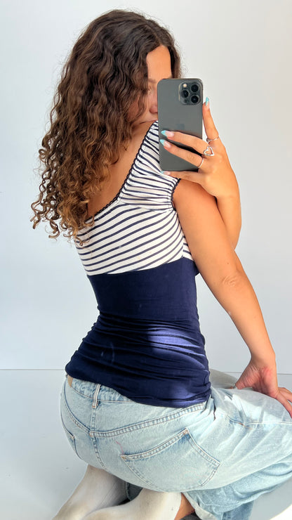 00s navy striped top- size M