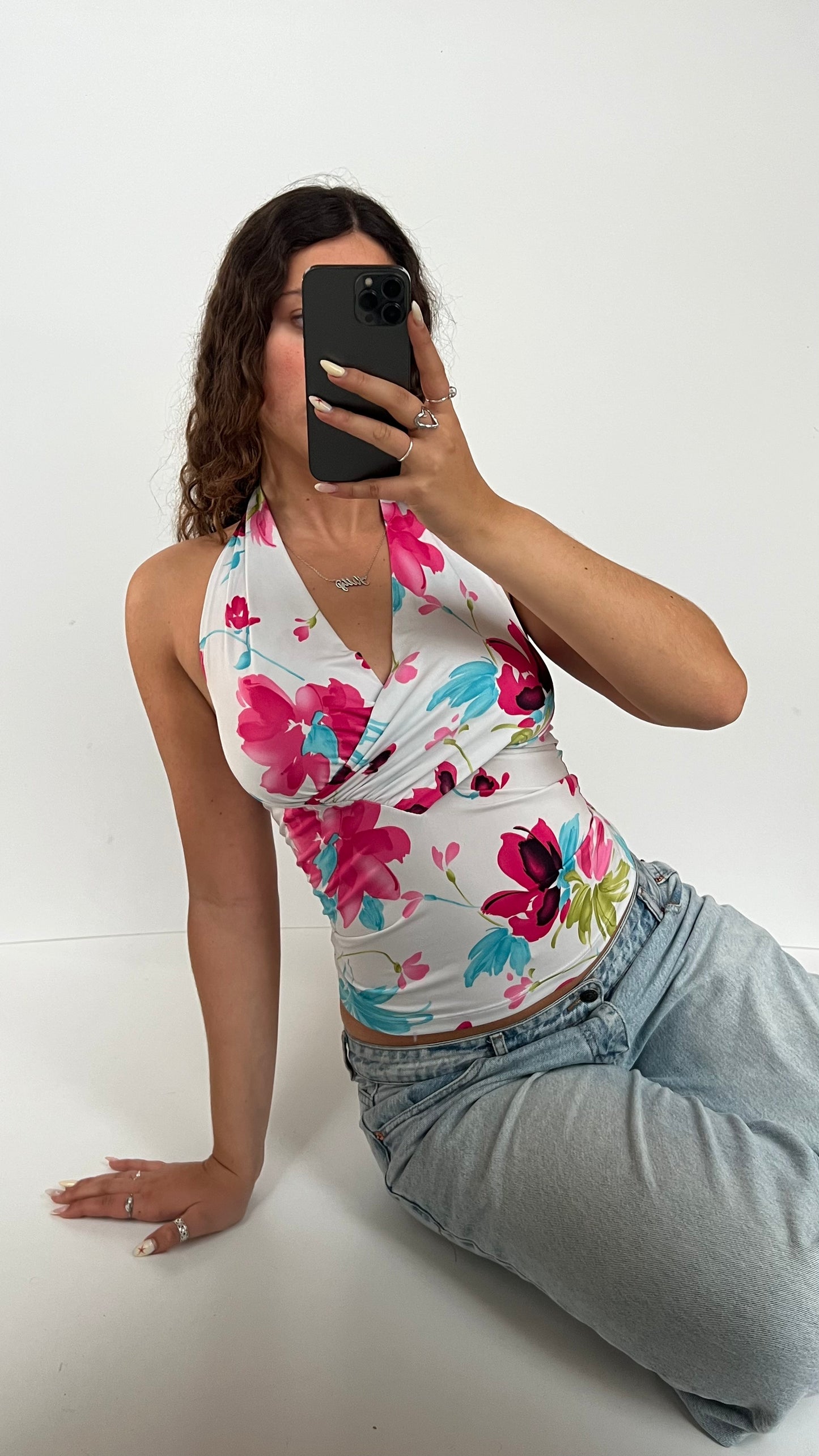 00s white pink floral cami- size S