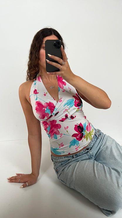 00s white pink floral cami- size S