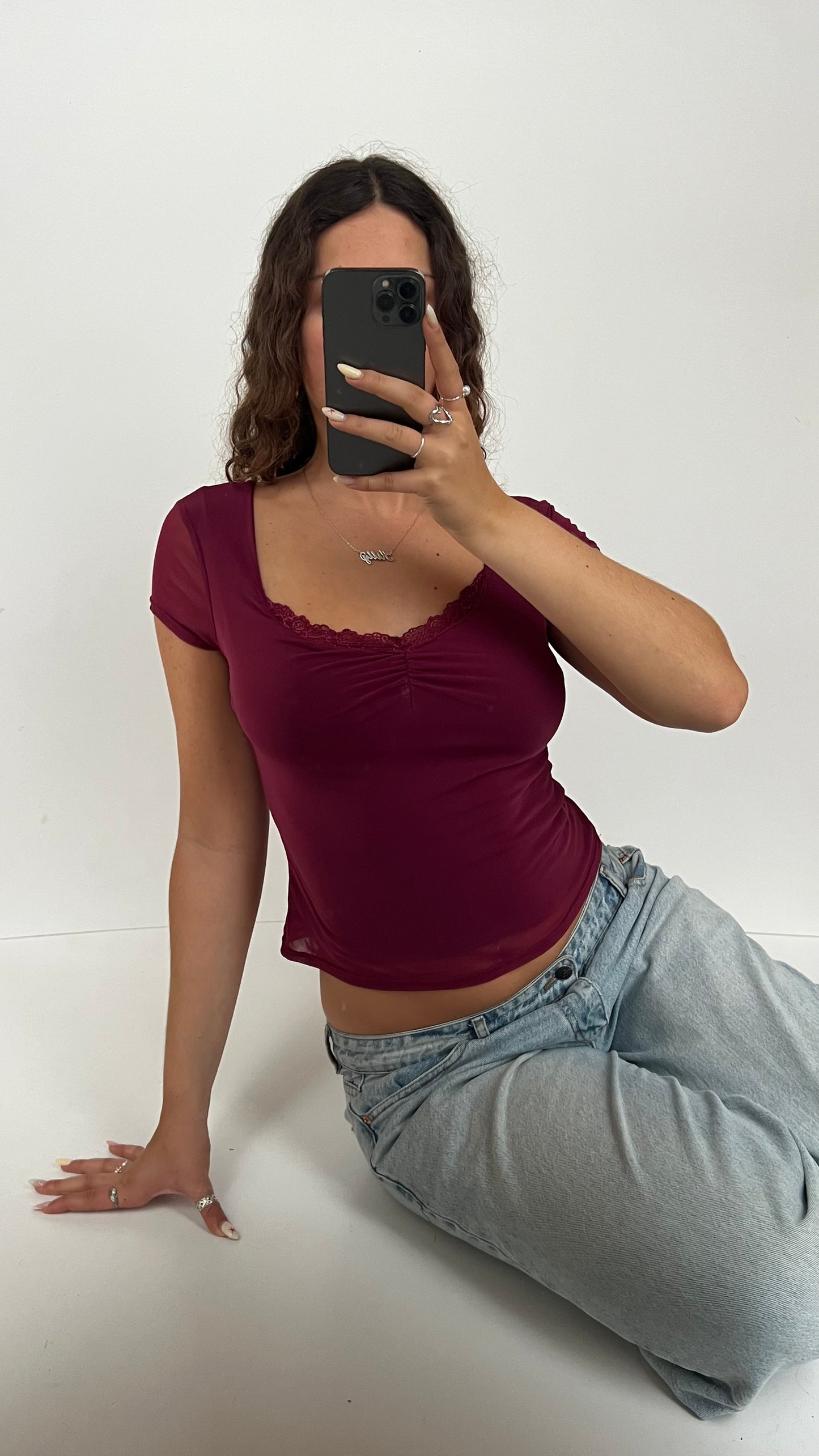 00s burgundy mesh top- size M