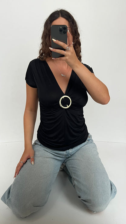 00s black buckle babydoll top- size M