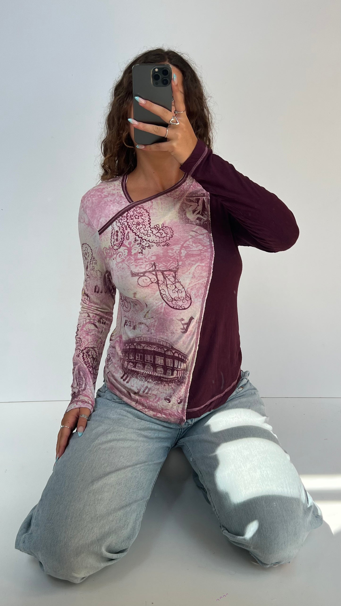 00s pink graphic top- size M