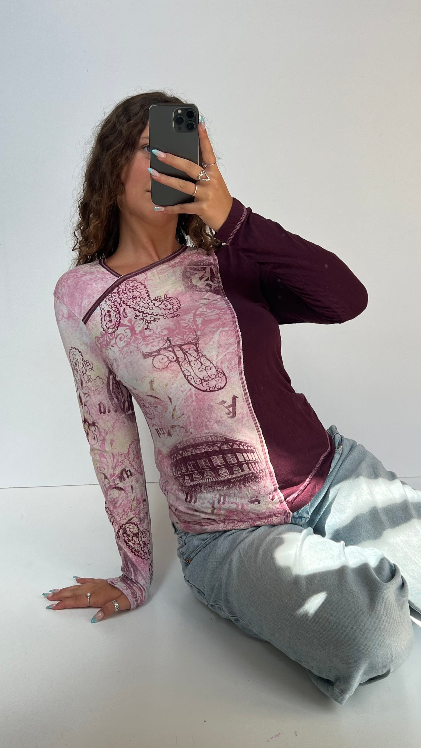 00s pink graphic top- size M