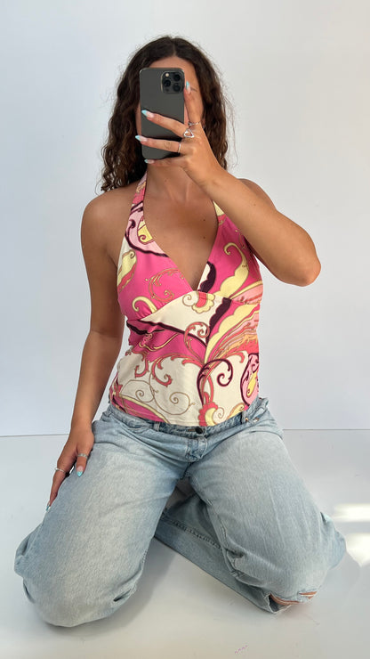 00s pink slinky halter cami- size L