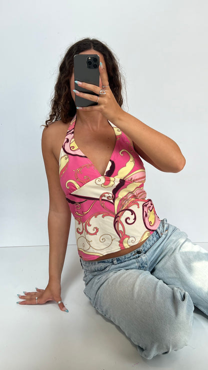00s pink slinky halter cami- size L