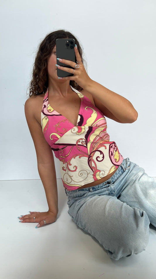 00s pink slinky halter cami- size L