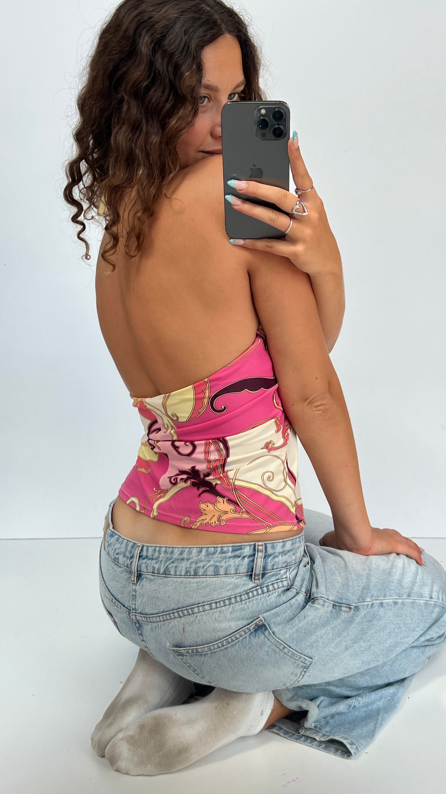 00s pink slinky halter cami- size L