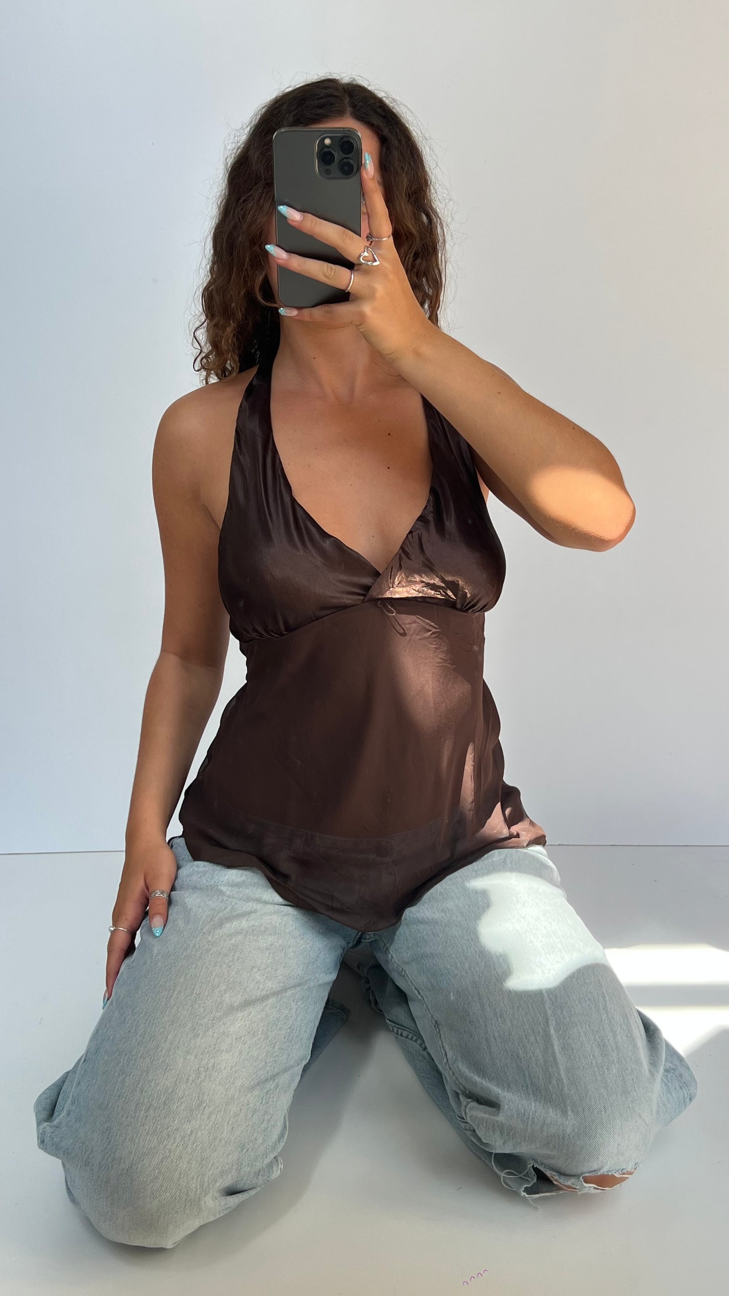 00s brown mesh satin cami- size XL