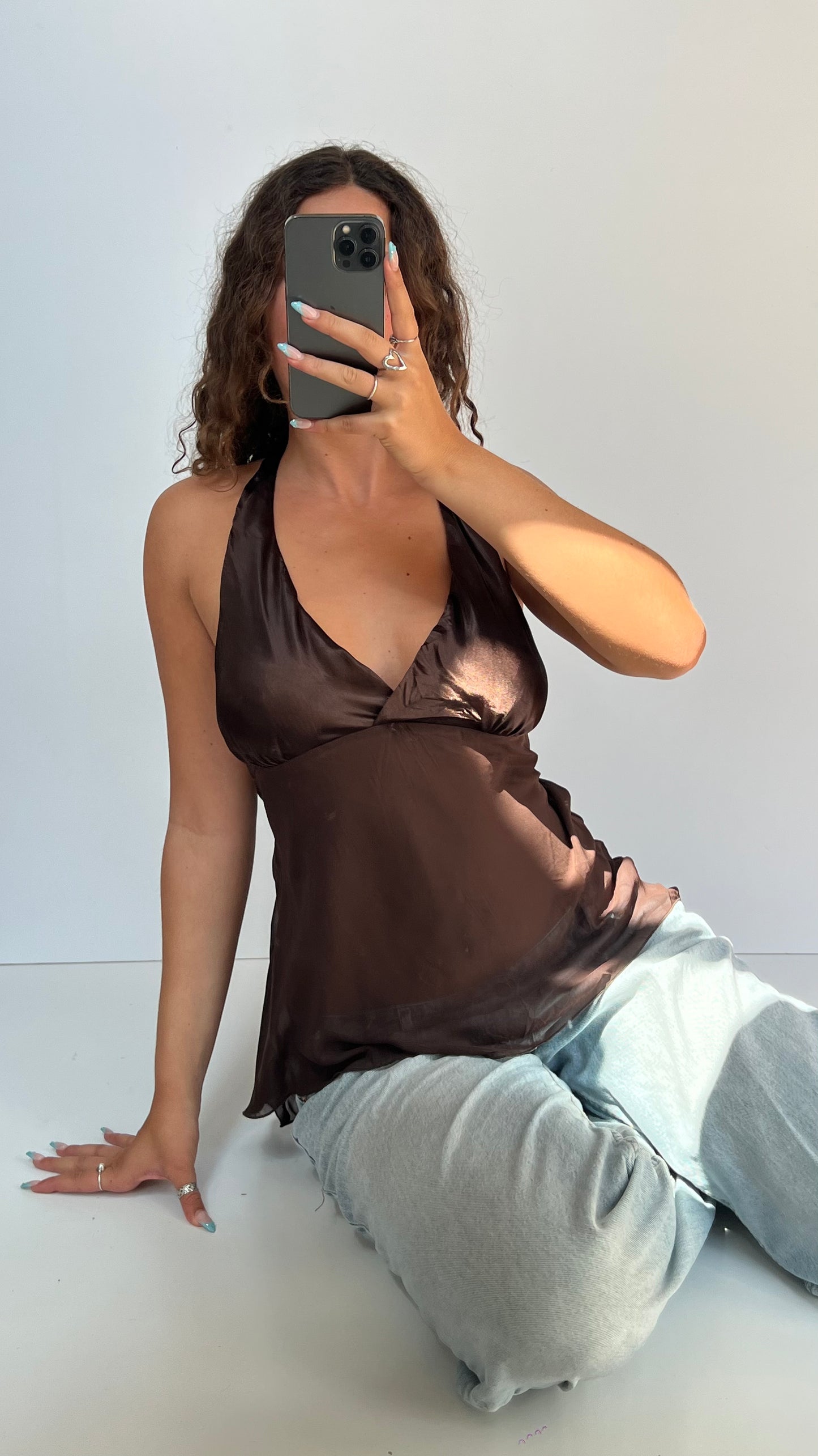 00s brown mesh satin cami- size XL
